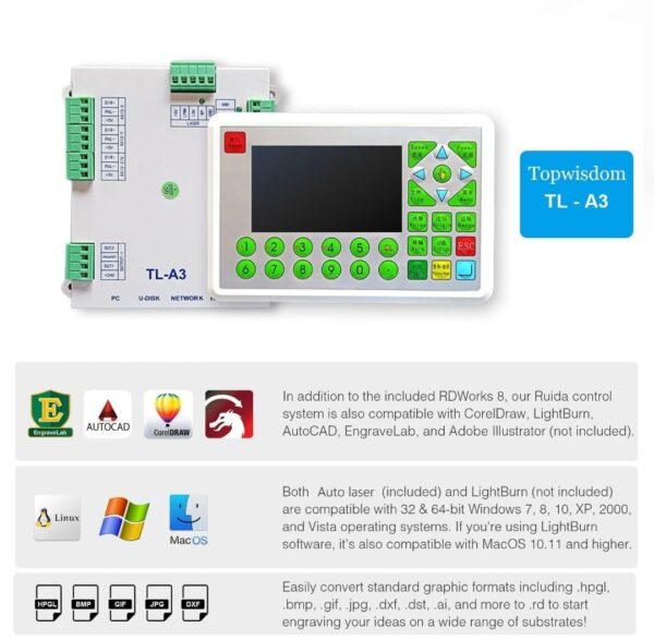 Atributos clave Especificación esencial de la industria Área del grabado 500*700mm Tipo de láser CO₂ Velocidad de grabado 1-1000 mm/s Formato gráfico compatible AI, PLT, DXF, BMP Modo de enfriamiento Líquido refrigerador